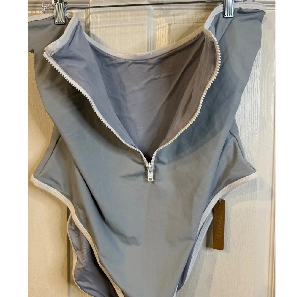 SKIMS Sporty Zipper Swim Strapless One Piece Pacific Blue 3X Plus Size NWT